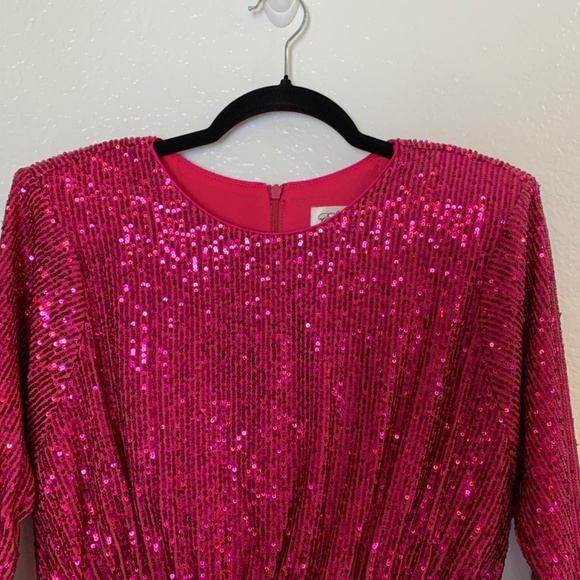 Eliza J Pink Sequins Mini Dress Size 10 Long Sleeve Cocktail Party Event Glam - Picture 3 of 16